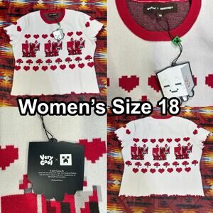 Very Cool Shirtz x Minecraft Mooshroom Knitted Top Women’s Size 18 White & Red